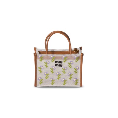 MIU MIU EMBROIDERED MESH TOP-HANDLE BAG 5BA310 (19.5*14x9cm)